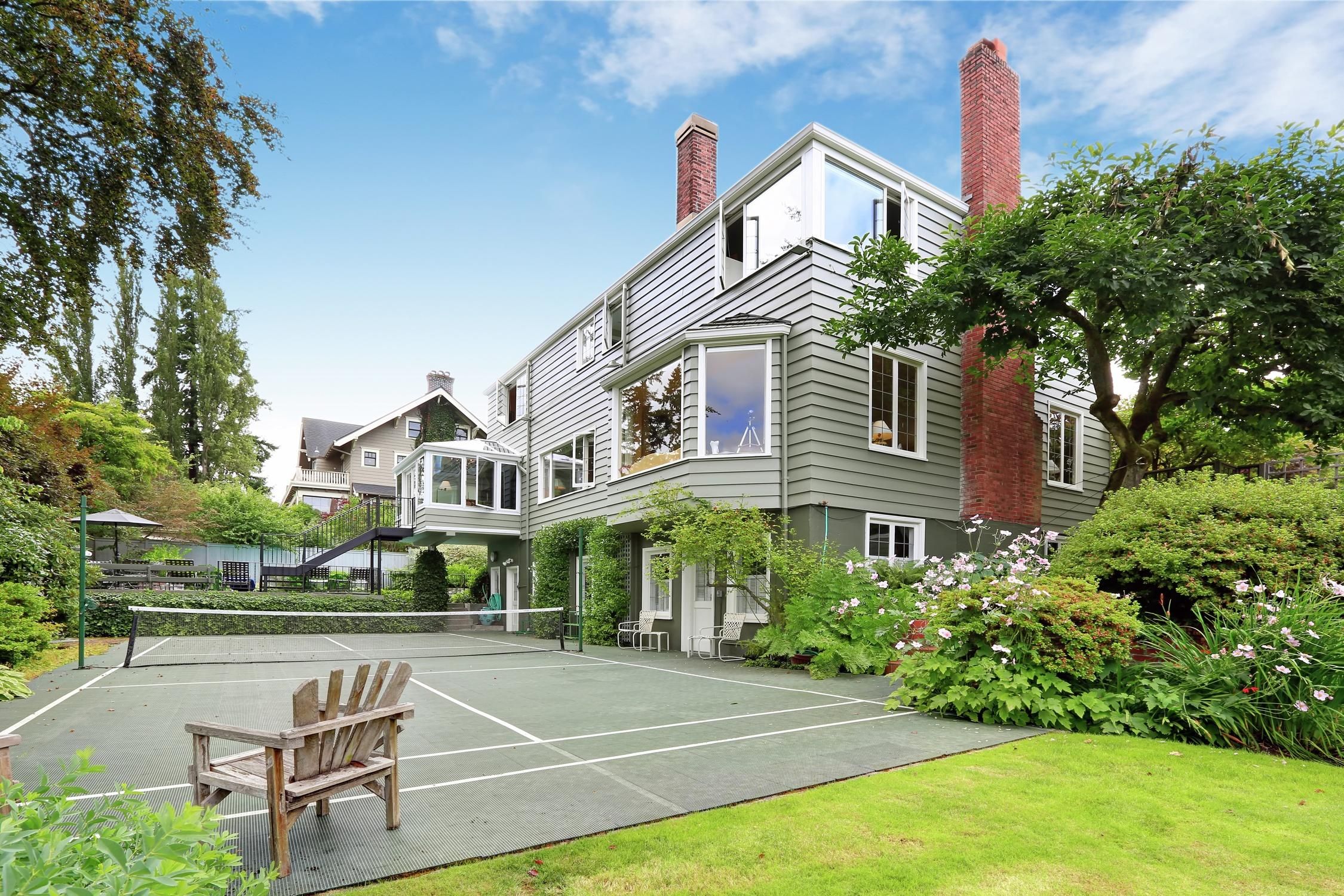 backyard with tennis court